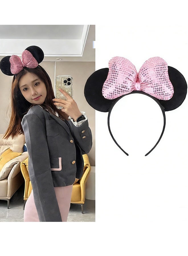 Disney 2PCS Mickey Ear Sparkling Headbands Black/Red Black/Pink 14 inches - Image 3